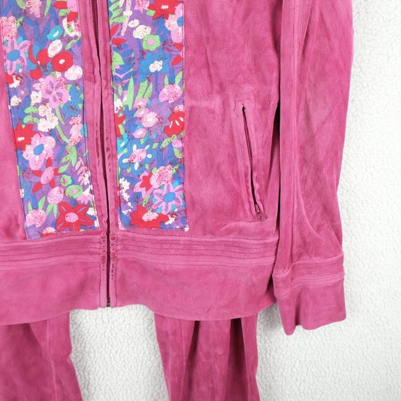 Vintage Velour Track Suit Womens Medium Pink Barbie Sporty Floral 90s Y2K - Picture 3 of 15